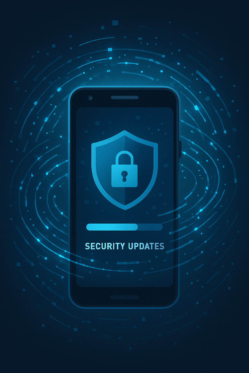 Abstract illustration of a smartphone receiving security updates, symbolizing software patches.