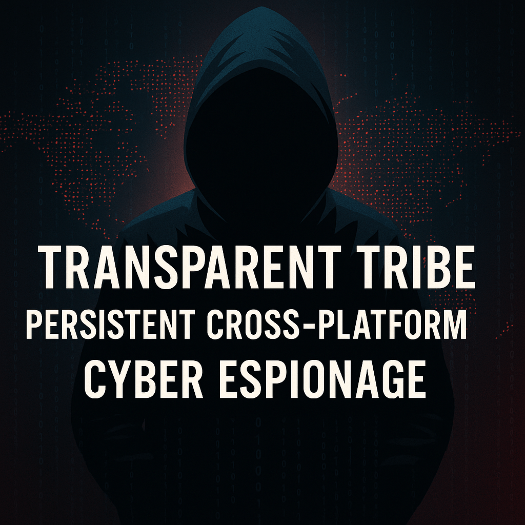 Stylized cyber espionage concept representing the Transparent Tribe APT group and cross-platform cloud espionage campaigns