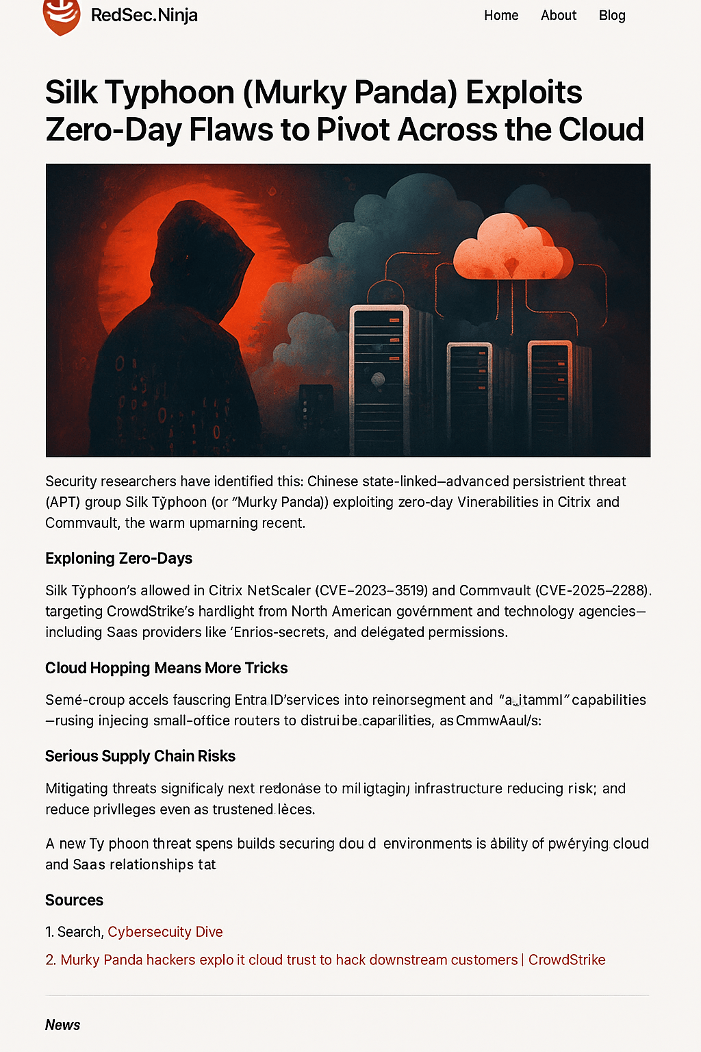 Dark swirling storm clouds with digital network overlay representing Silk Typhoon attacks across multicloud environments.